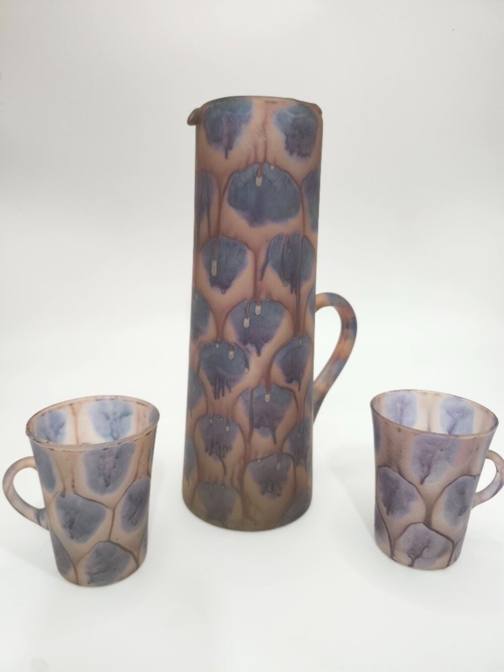 Vintage Kera Suchit Tall Drip Style Pitcher with 2 Handled Glasses